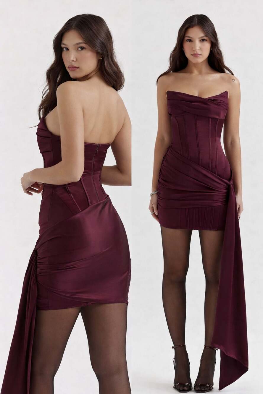 House of CB Loubella Mulberry Strapless Corset Mini Dress S Luxury
